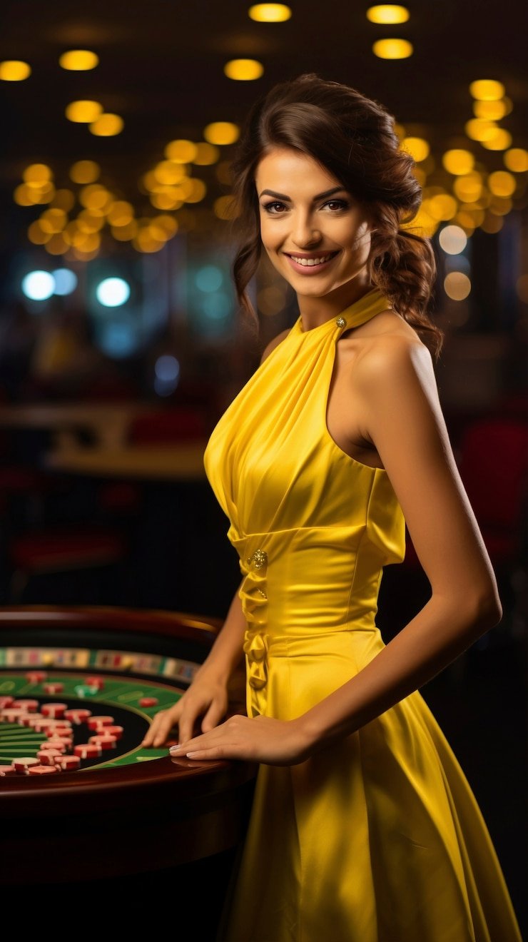 Live dealer casino studio with professional croupier and gaming table